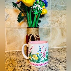 🫖 Vintage 1991 Floral Ceramic Mug with Pink Accents by Flowers, Inc. Balloons